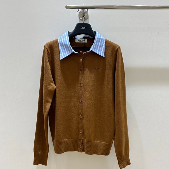 Miu Miu Brown Cardigan with BlueStriped Collar - Picture 1 of 8